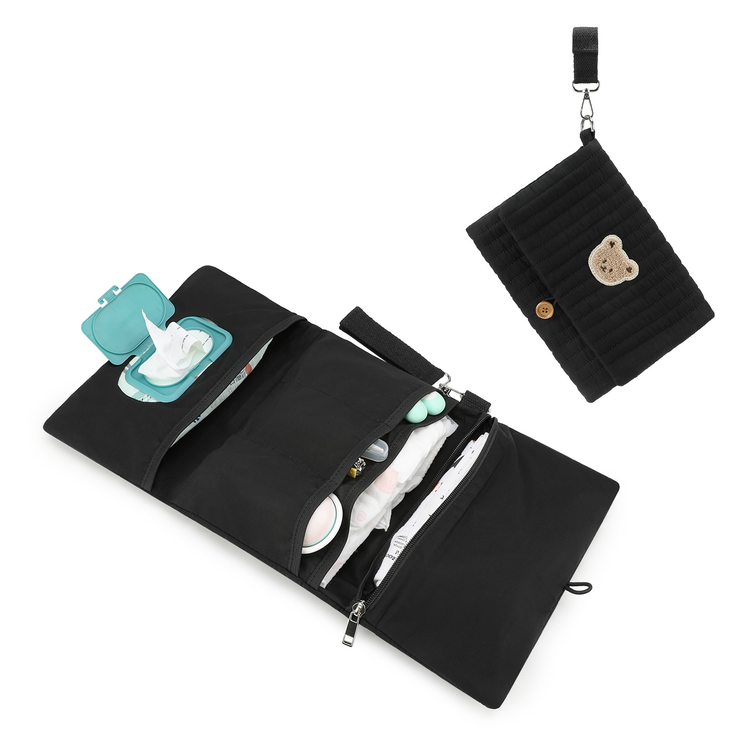 Backpack Diaper Bag - Foldable Diaper Organizer Bag with Hanging