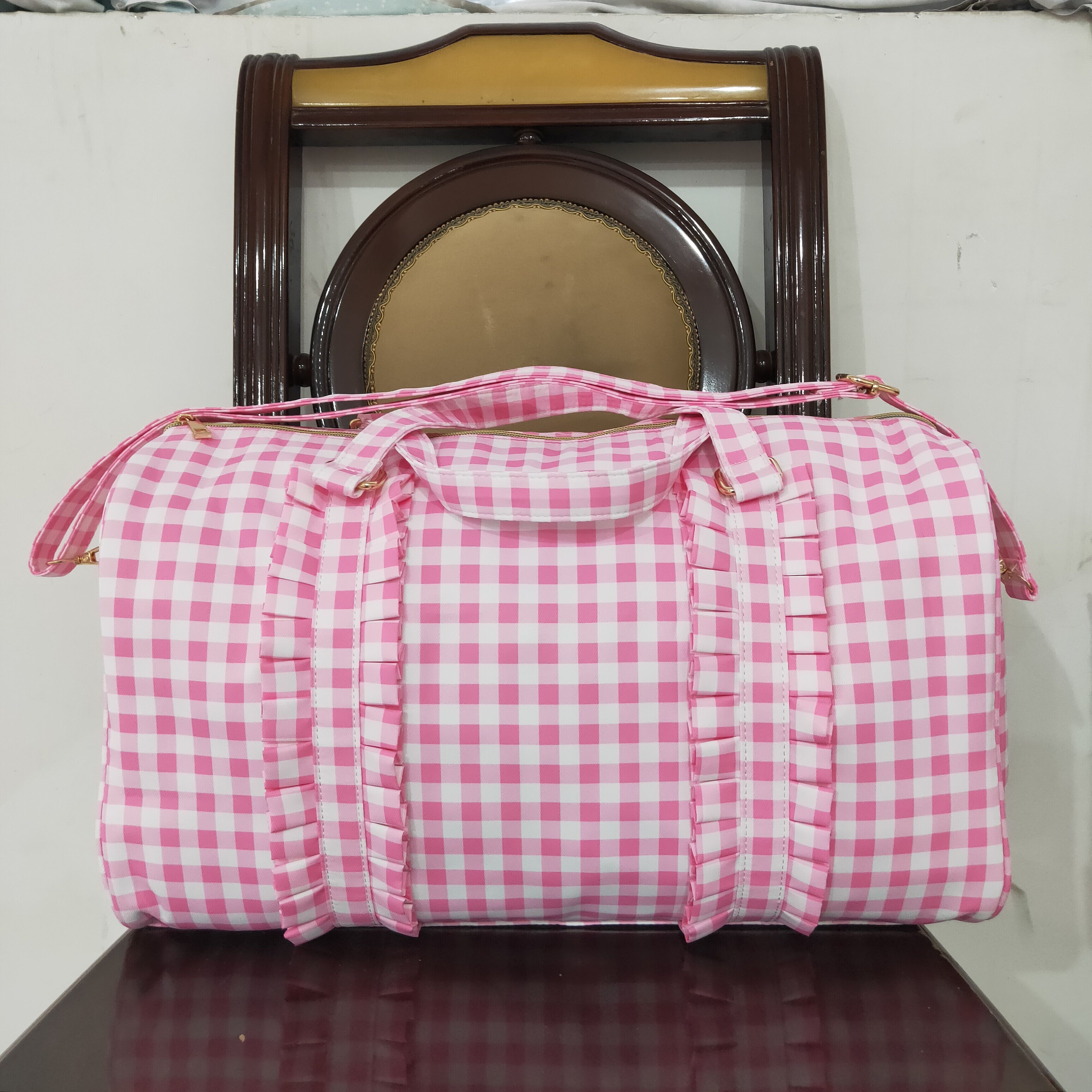 Backpack Diaper Bag - Wholesale Baby Girl Pink Checkered Weekend