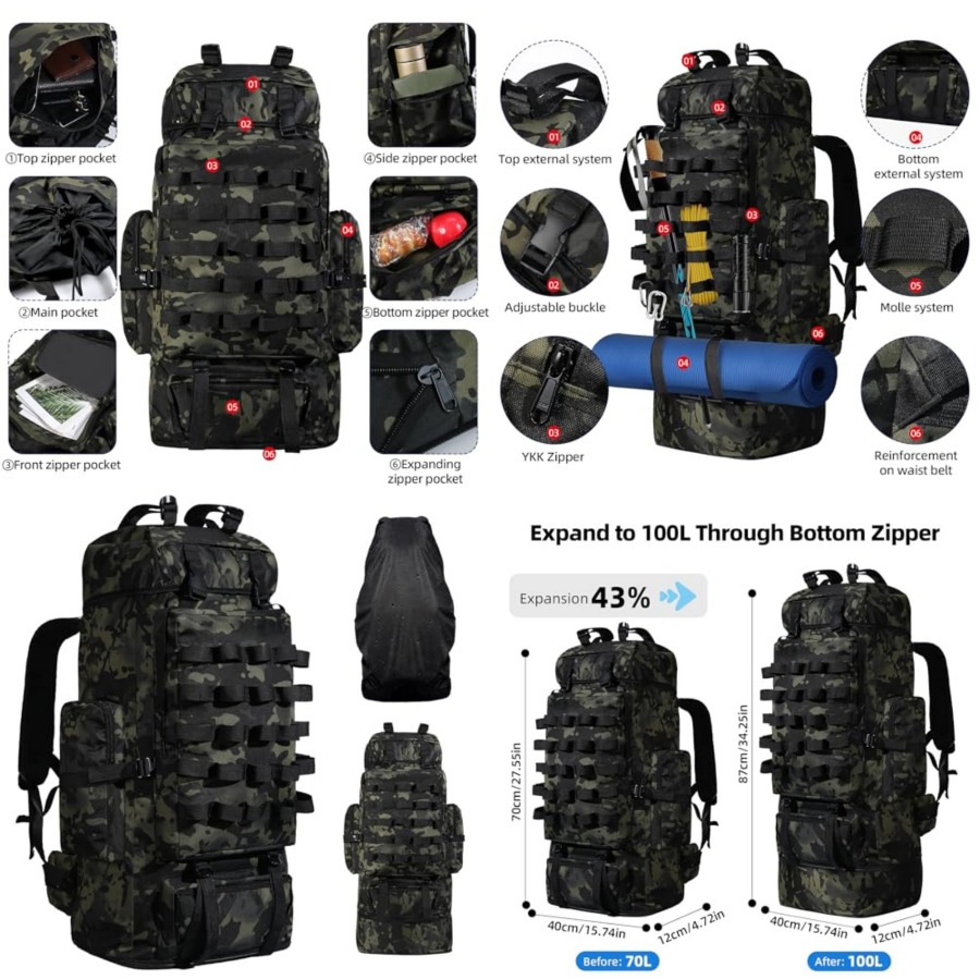 70L/100L Camping Hiking Backpa – Rain Cover Backpack Bewertung und Preis